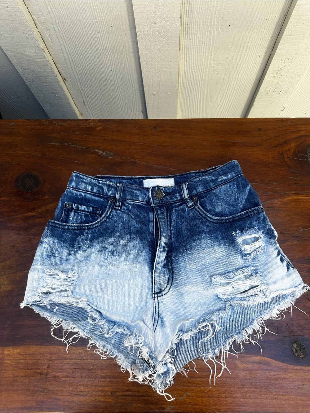 High-Rise Distressed Denim Shorts - Blue